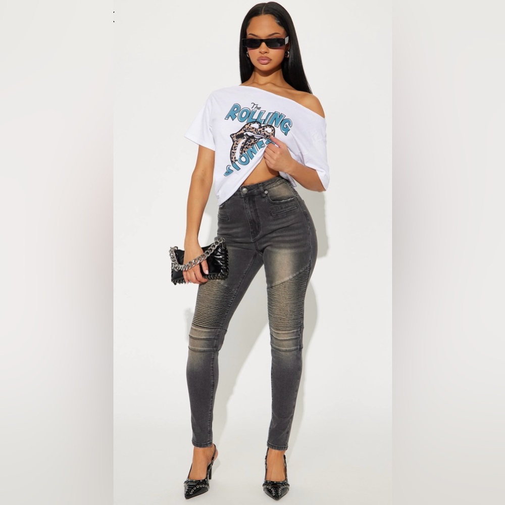 Women's Black/Grayish Moto Skinny Jeans